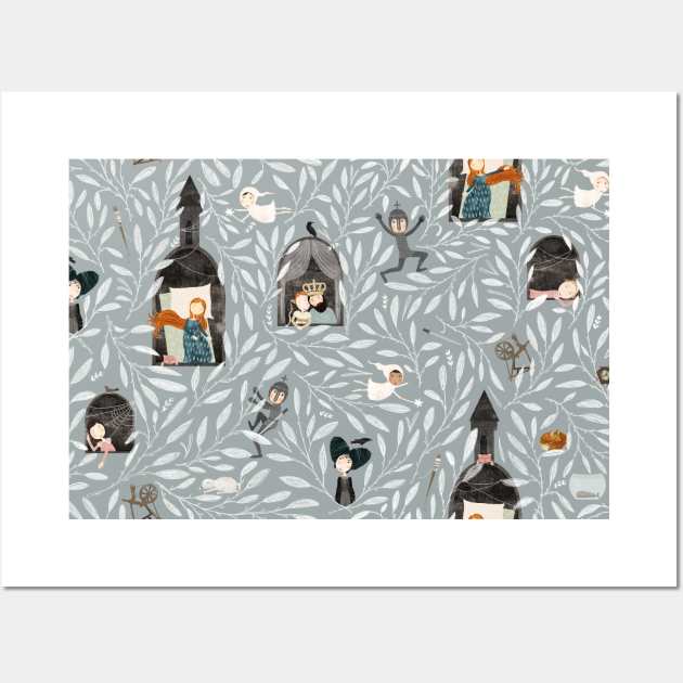 Sleeping Beauty Grey Wall Art by katherinequinnillustration